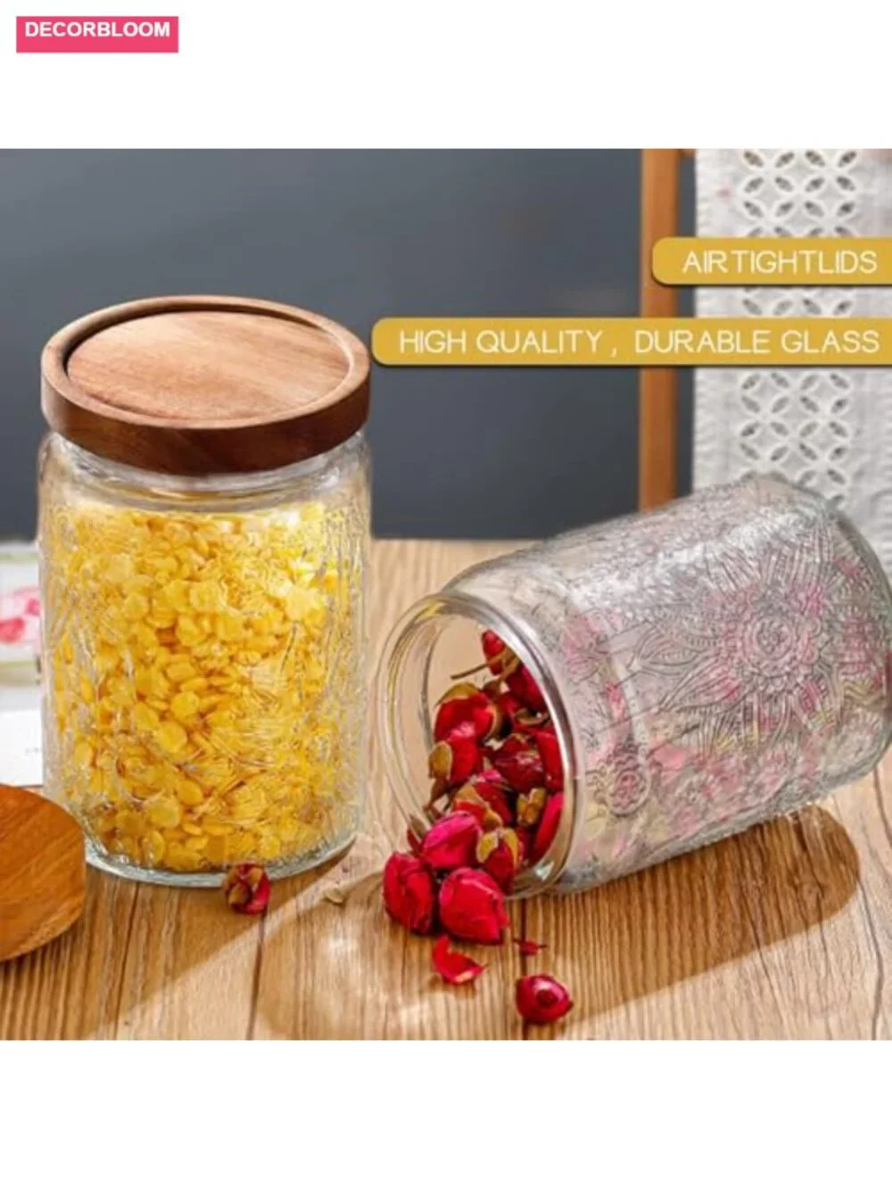 6 Pack Airtight Glass Storage Jar with Bamboo Lid - 24oz Food Canisters for